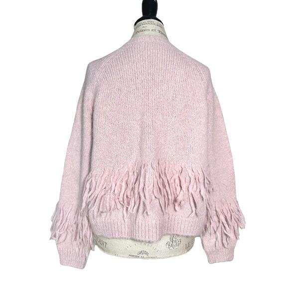 Cinq à Sept | Women | Dusty Pink Alpaca Merino Wool Knit Fringe Sweater | Medium - Picture 3 of 12